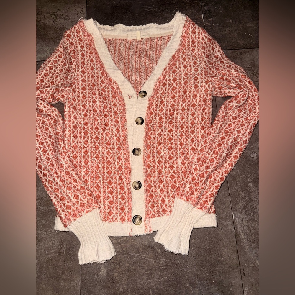 Women's Orange and Cream Button-Up Sweater